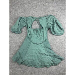 Free People Dress Womens Small Green Off Shoulder Lace Boho‎ Fit & Flare Mini